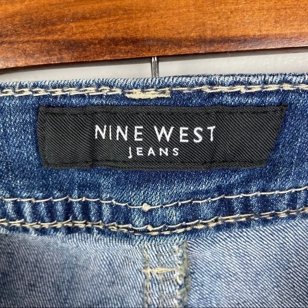 Nine West Boot Cut‎ Denim Jeans Women's 6 Button Flap Bling Pockets Thick Stitch